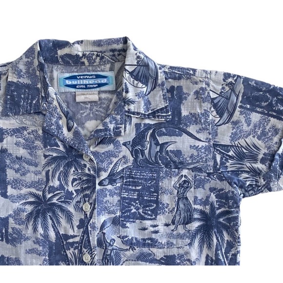 Kids Small Hawaiian Shirt Blue Cotton Aloha Tropical Palm Trees All Over‎ Print - Picture 10 of 10